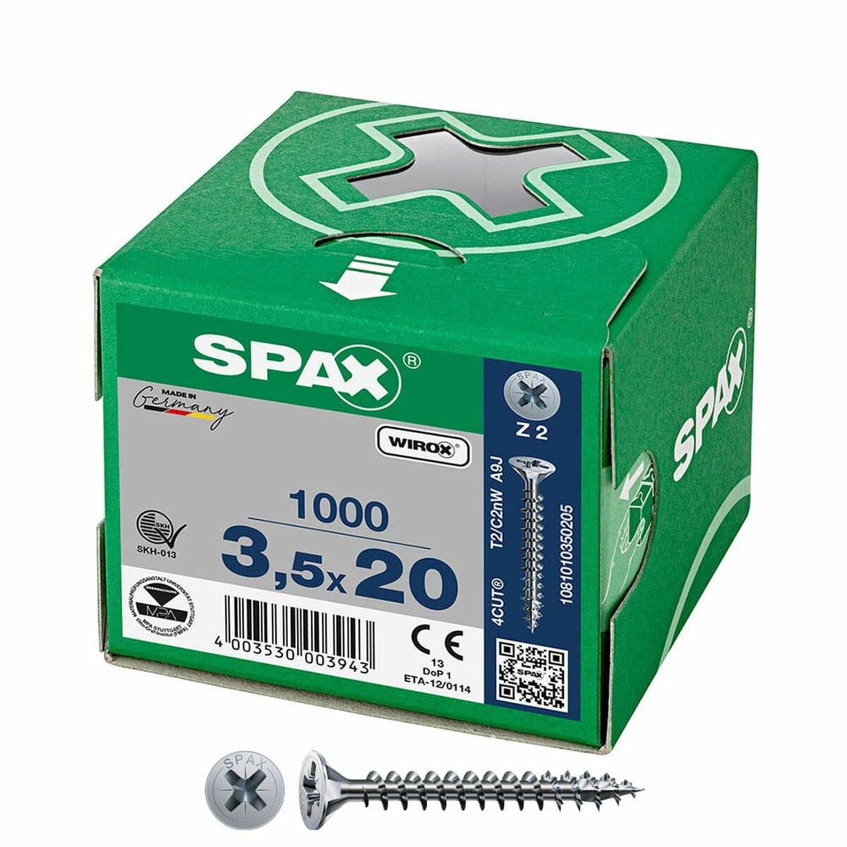 Caja de tornillos SPAX Wirox Z2 Cabeza plana 3,5 x 20 mm 1000 Unidades 1 S7925196_0
