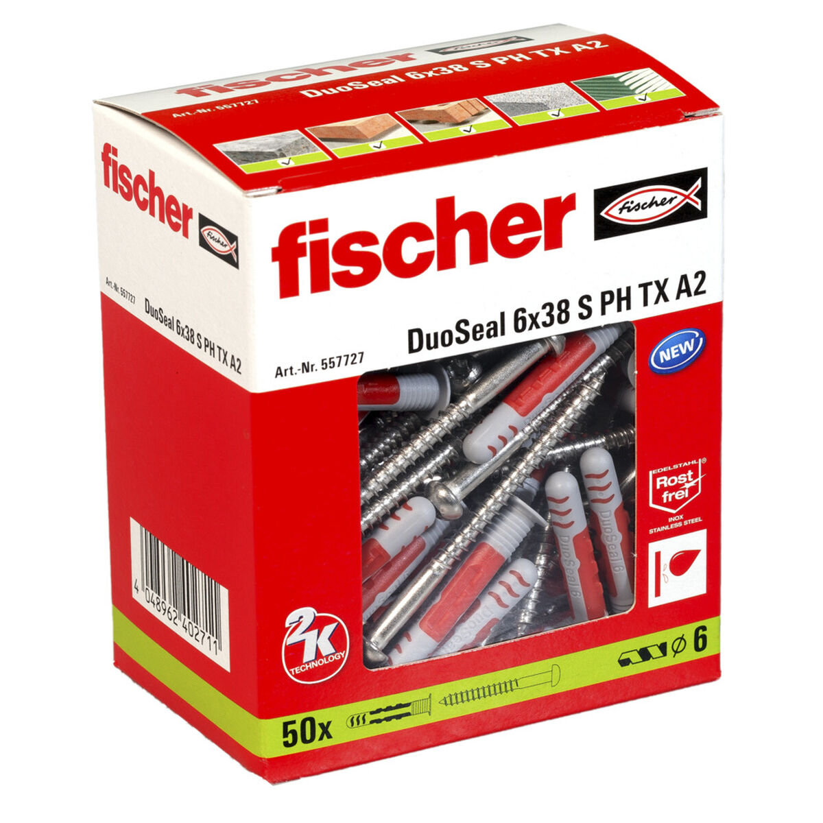 Tacos y tornillos Fischer DuoSeal 557727 S A2 Impermeables Ø 6 x 38 mm (50 Unidades) 2 S7910933_1