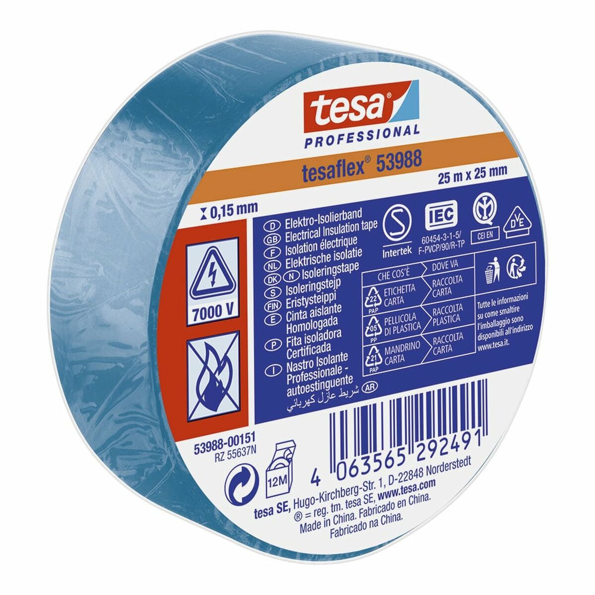 Cinta aislante TESA Azul PVC 25 mm x 25 m 1 S7925826_0