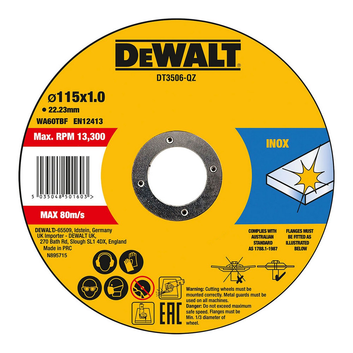 Disco de corte Dewalt Fast Cut dt3506-qz 10 Unidades 115 x 1 x 22,23 mm 2 S7911692_1