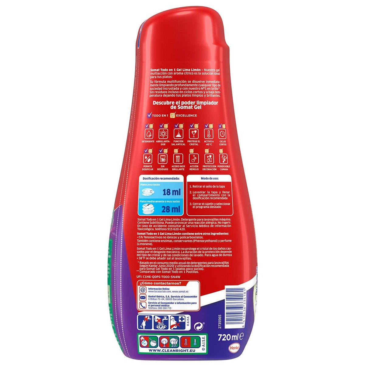 Gel Lavavajillas Somat Limón 720 ml Todo en uno 40 lavados 2 S7912202_1