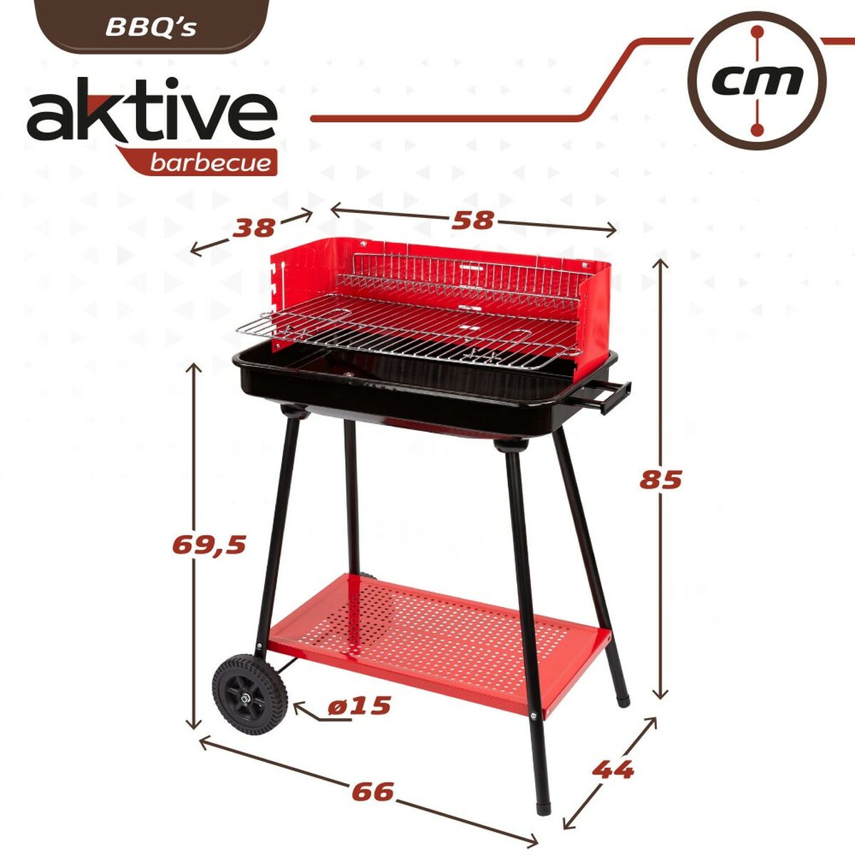 Barbacoa de Carbón con Ruedas Aktive Acero Plástico Metal esmaltado 66 x 85 x 44 cm Rojo 5 S8901046_4
