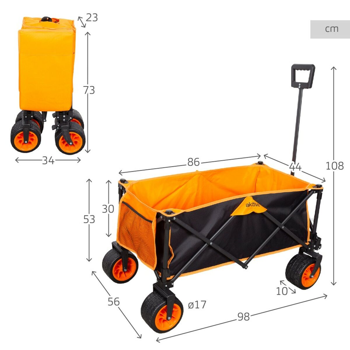 Carro Multiusos Aktive Naranja Poliéster PVC Acero 86 x 108 x 44 cm Plegable Playa 4 S8905355_3