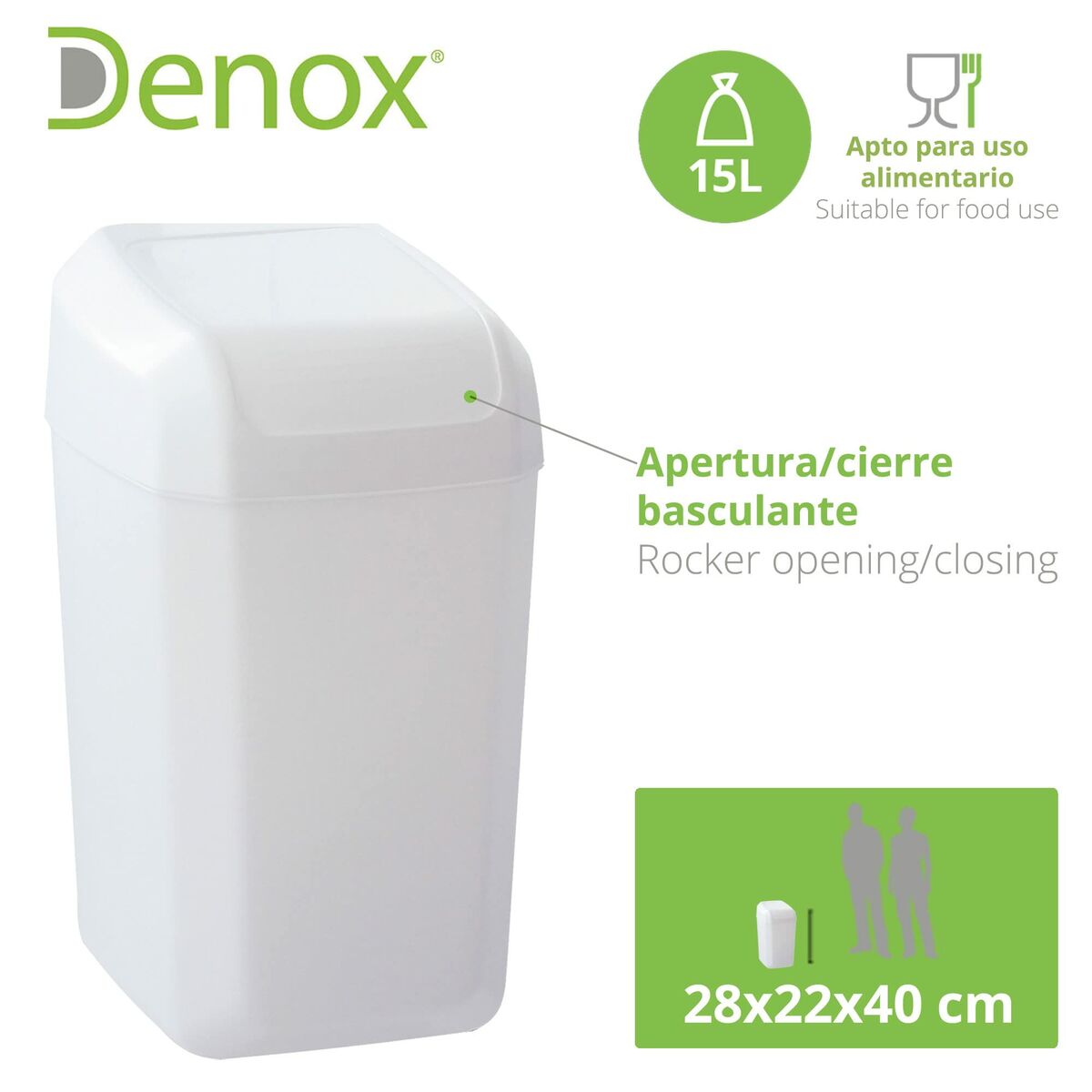 Papelera Denox Blanco 15 L (28 x 22 x 40 cm) 2 S8403969_1