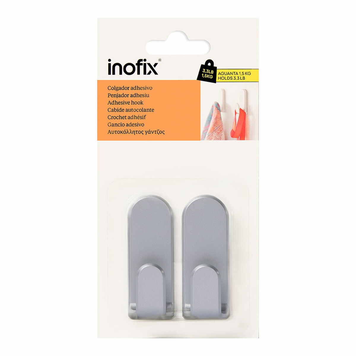 Gancho para colgar Inofix taga Plateado 1,5 Kg Adhesivo (2 Unidades) 2 S7928890_1