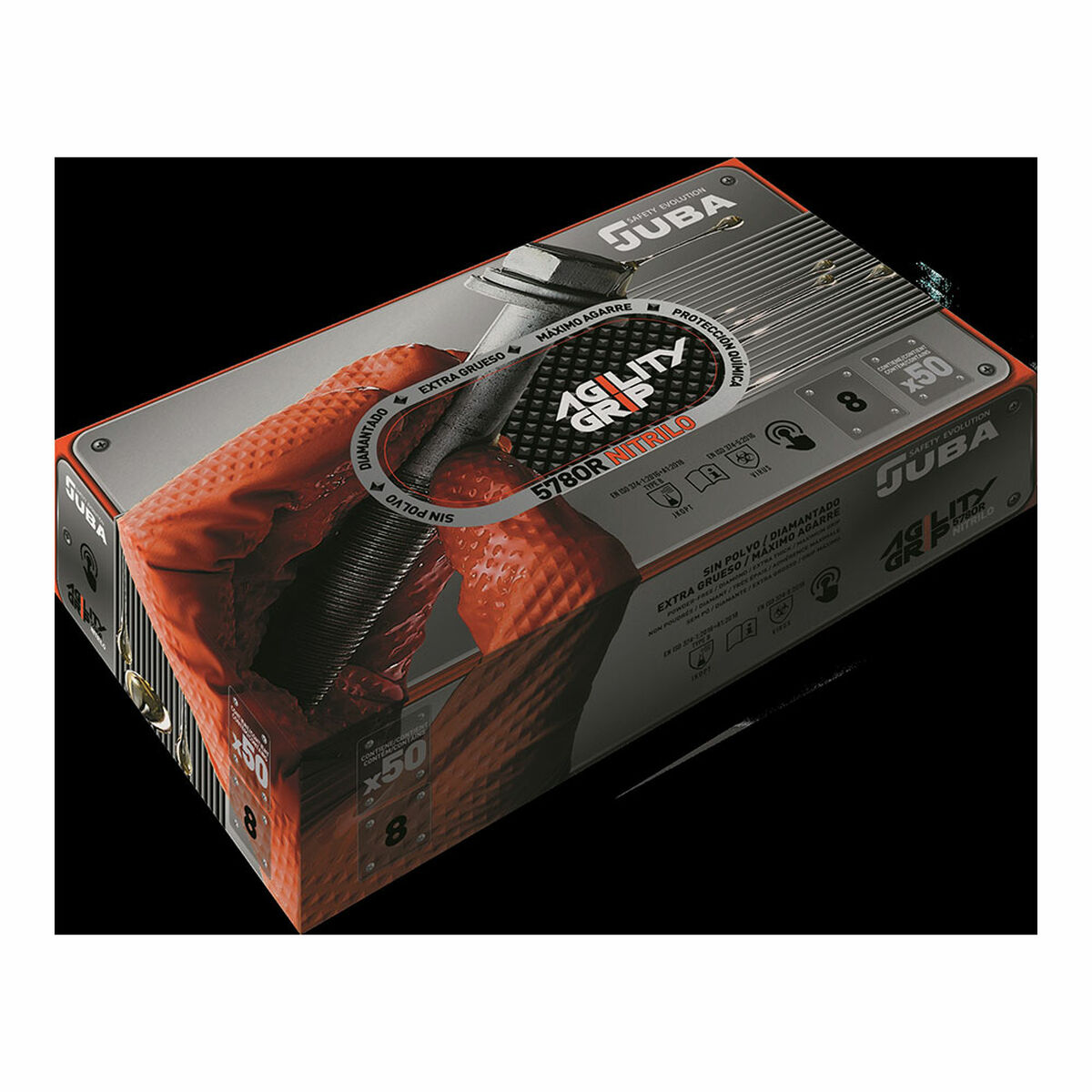 Guantes de nitrilo JUBA Agility Grip Naranja Sin polvo 50 Unidades 2 S7924872_1