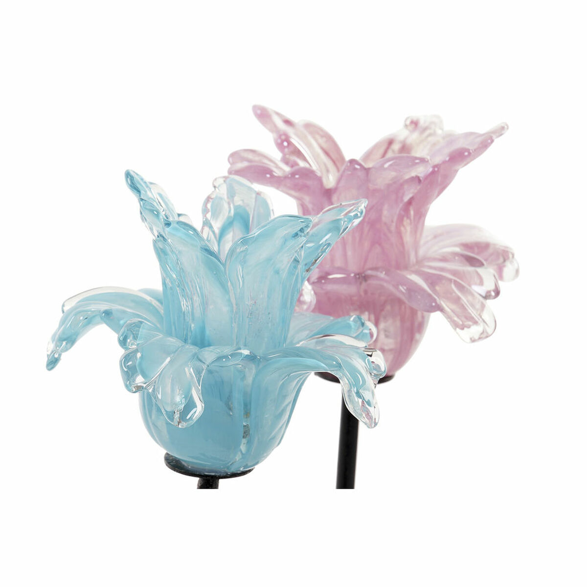 Portavelas DKD Home Decor Azul Rosa Metal Cristal 12 x 12 x 24 cm (2 Unidades) 2 S3026318_1