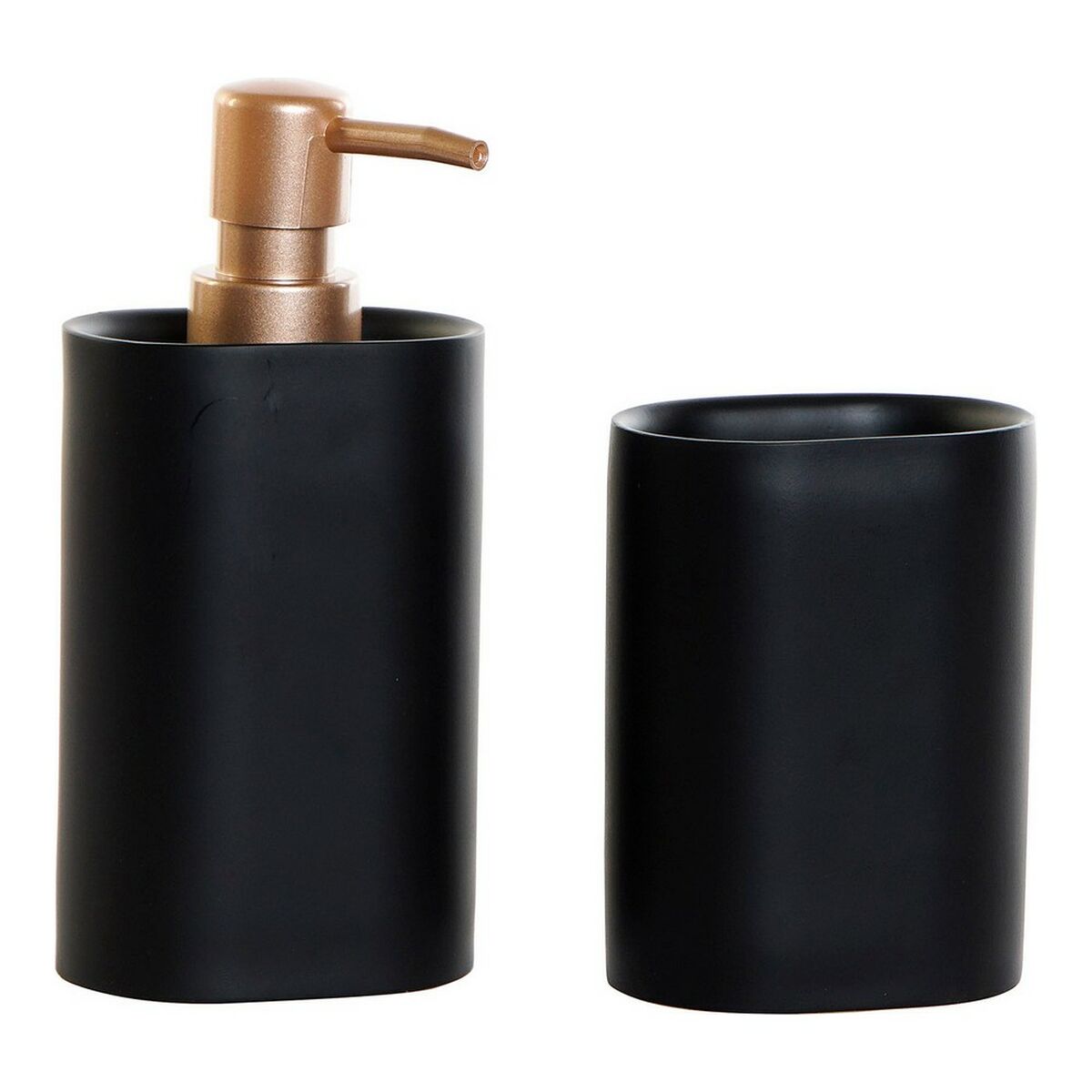Set de Baño DKD Home Decor Negro Dorado PVC Resina Glam 8,5 x 6 x 18 cm (2 Unidades) 1 S3016230_0