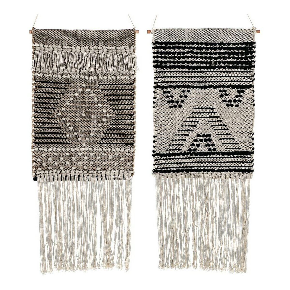 Decoración Colgante DKD Home Decor Beige Gris Gris oscuro Flecos Boho 45 x 1 x 61 cm (2 Unidades) 1 S3013971_0