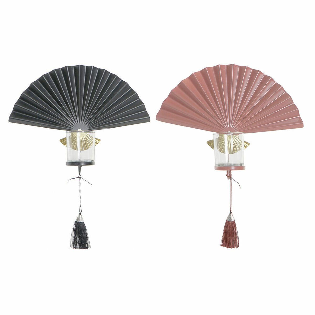 Portavelas DKD Home Decor 8424001833344 Abanico Negro Dorado Terracota Cristal Hierro 35 x 9 x 35 cm (2 Unidades) 2 S3021479_1