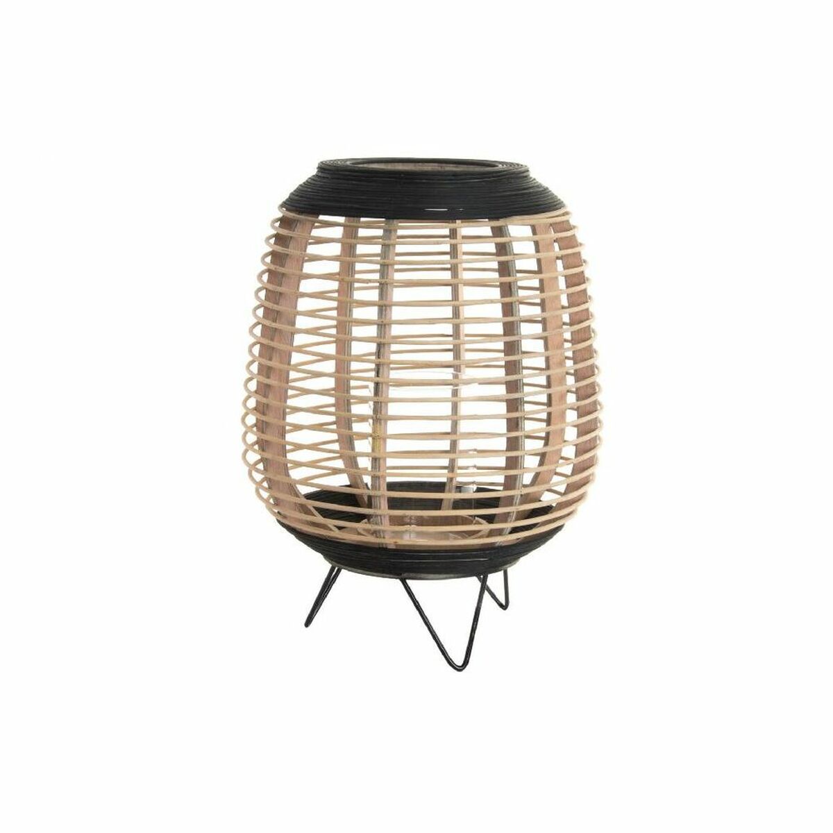 Portavelas DKD Home Decor Marrón Negro Natural Metal Bambú Cristal 32 x 32 x 43 cm 1 S3026349_0