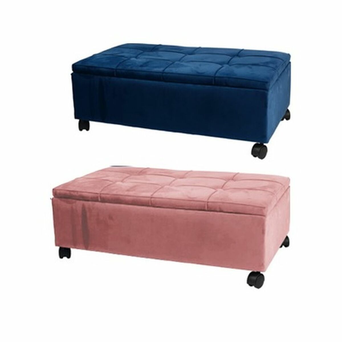 Banqueta DKD Home Decor Rosa Poliéster Terciopelo Azul marino Álamo (70 x 39,5 x 24,5 cm) (2 Unidades) 1 S3023506_0