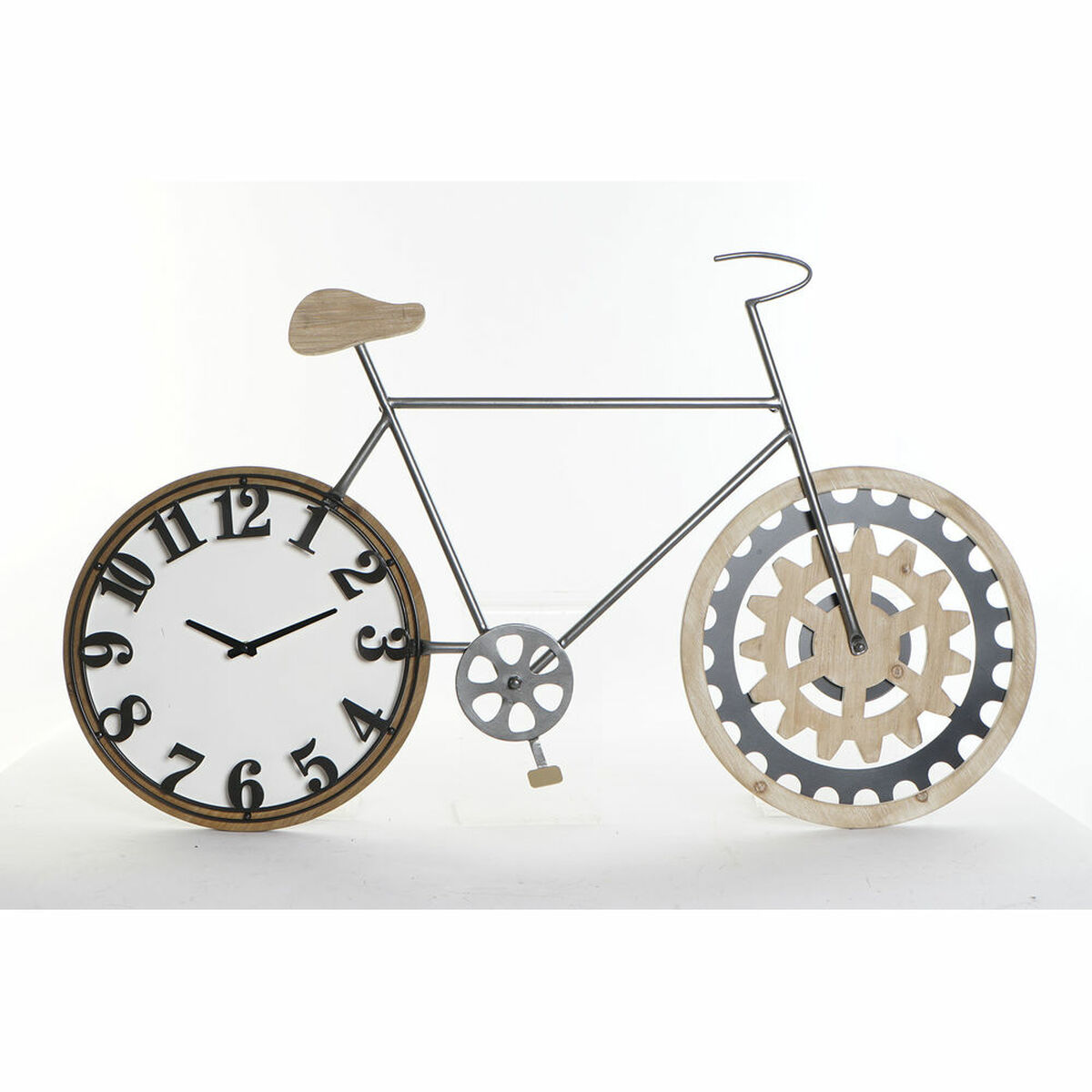 Reloj de Pared DKD Home Decor 108 x 6,4 x 63,5 cm Natural Negro Bicicleta Metal Madera MDF 1 S3026672_0