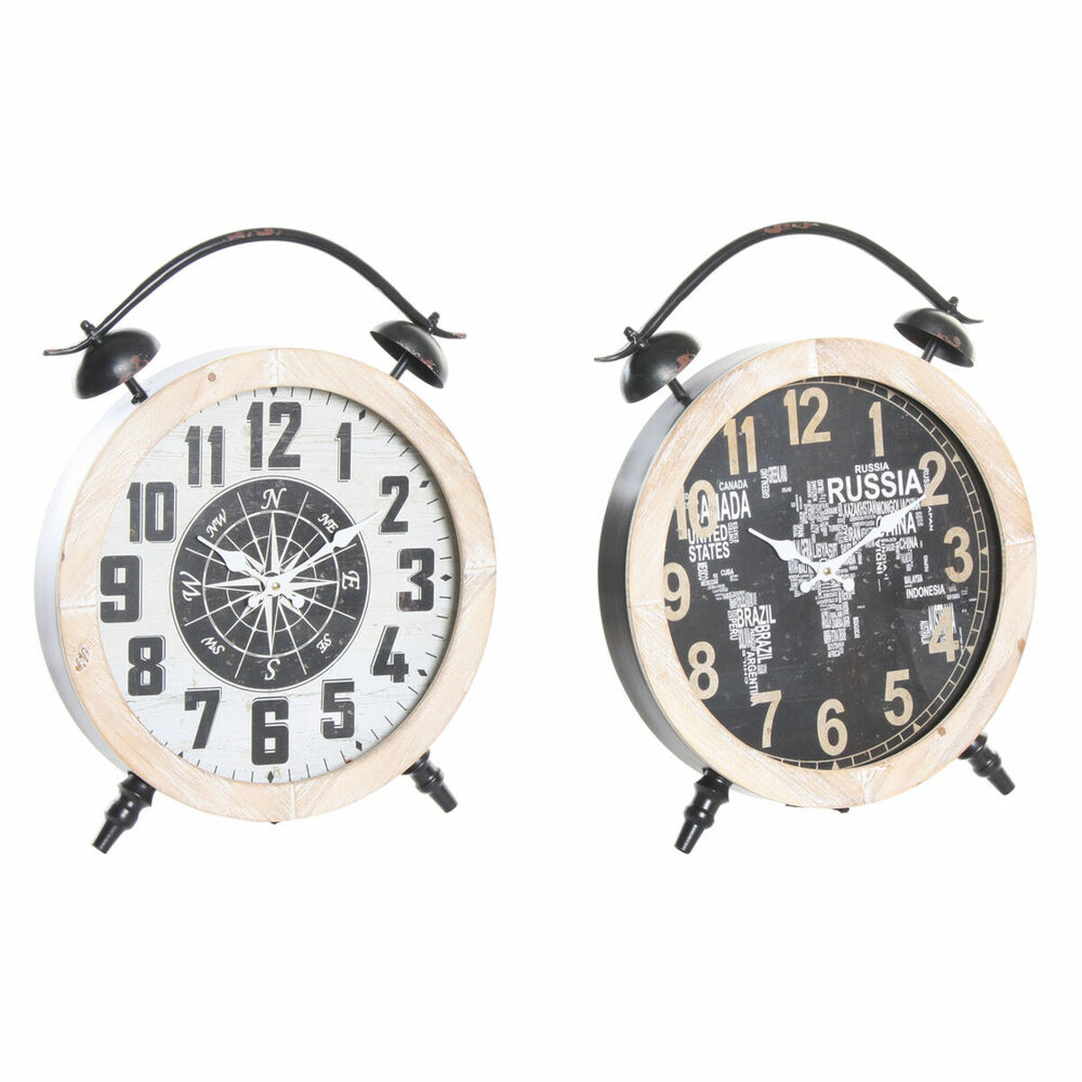 Reloj de Mesa DKD Home Decor Blanco Negro Natural Vintage (2 Unidades) 1 S3026738_0