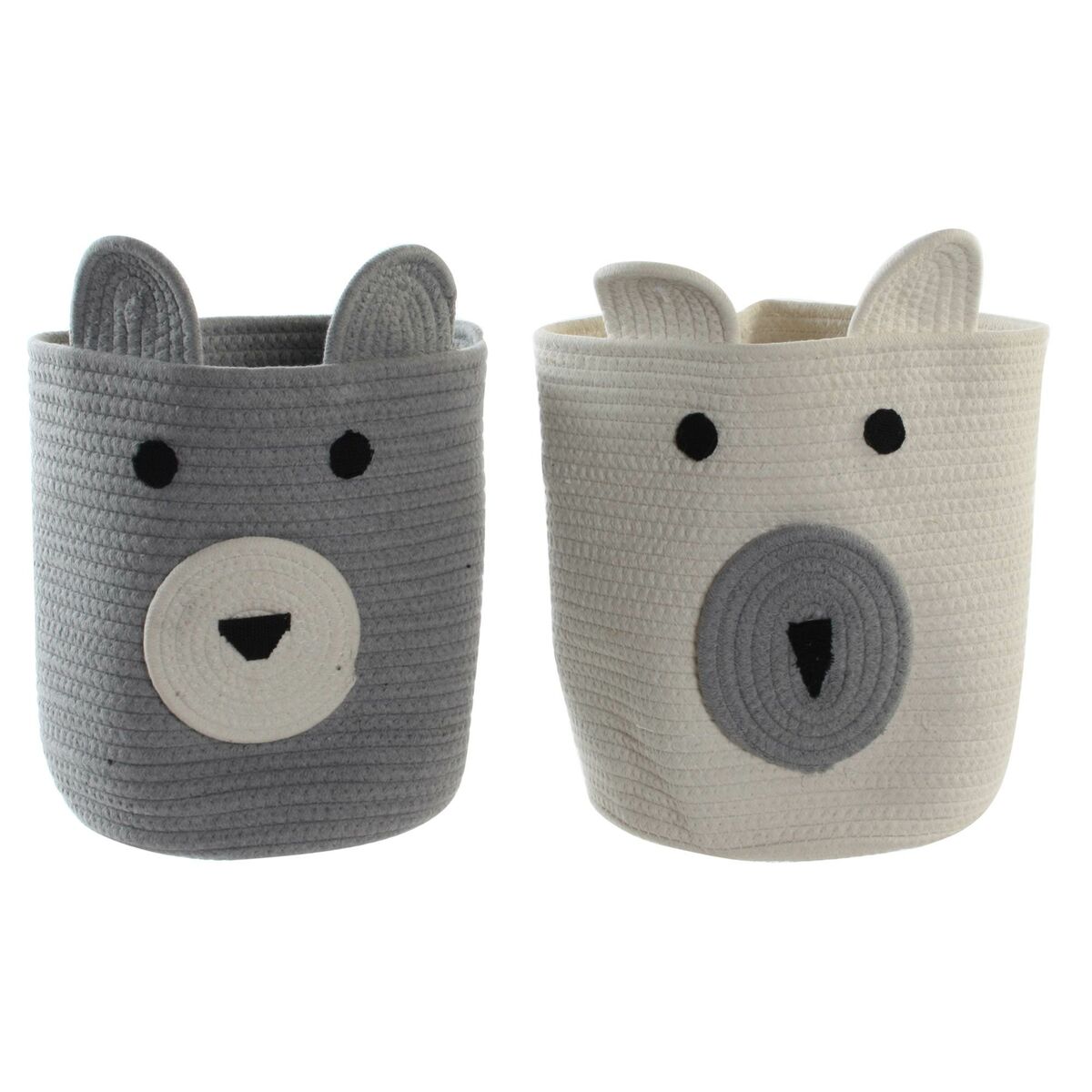 Cesta Decorativa DKD Home Decor Blanco Gris Infantil Oso 25 x 25 x 37 cm (2 Unidades) 1 S3028763_0