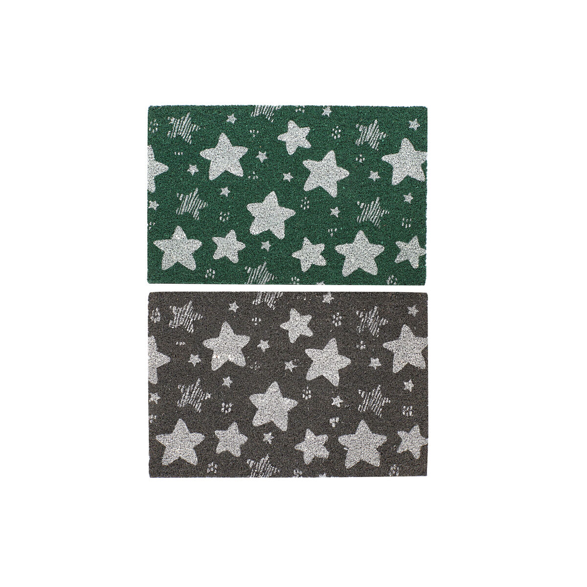 Felpudo DKD Home Decor Gris Goma Estrellas Blanco Verde 2 Unidades Fibra de coco (60 x 40 x 1,5 cm) 1 S3030283_0