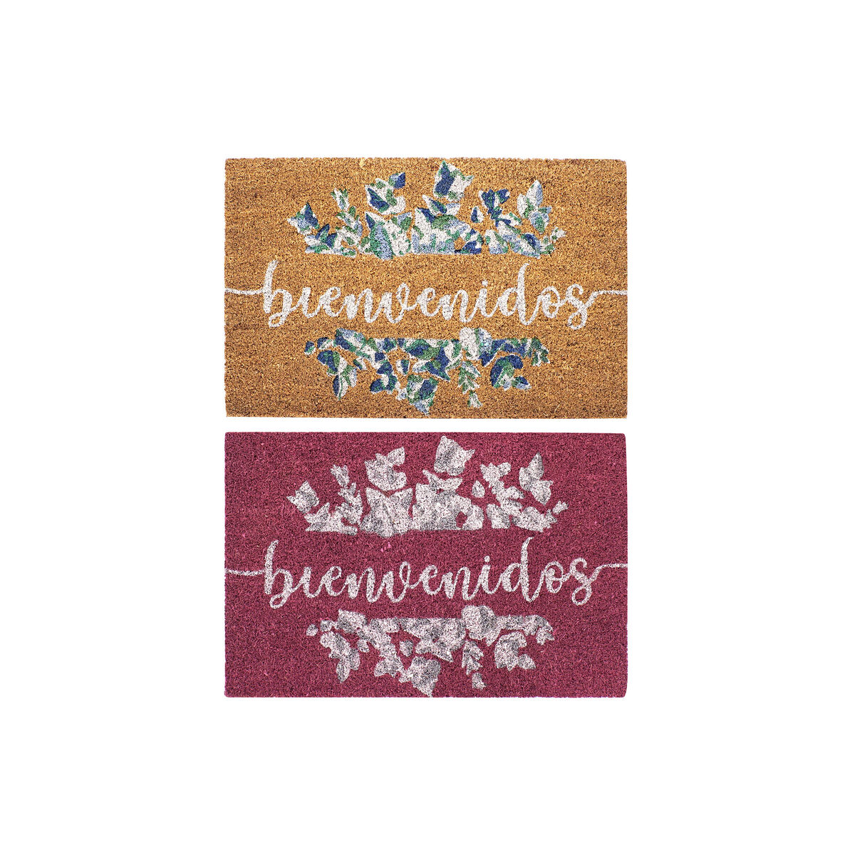 Felpudo DKD Home Decor Gris Rosa Marrón Goma Blanco 2 Unidades Fibra de coco (60 x 40 x 1,5 cm) 1 S3030284_0