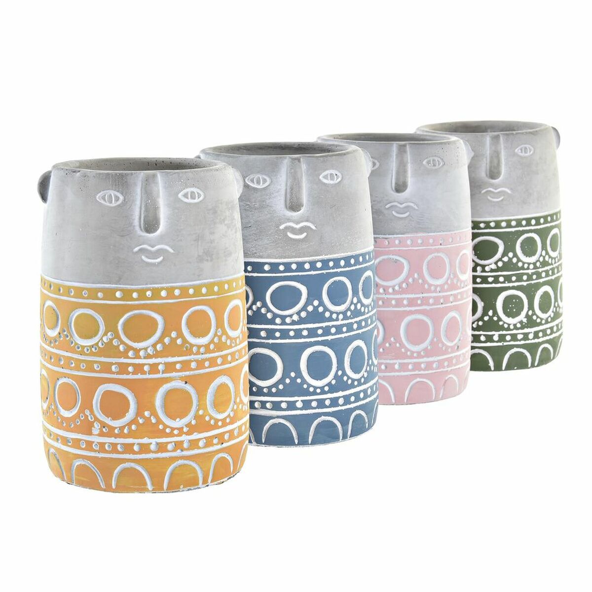 Macetero DKD Home Decor Cara Azul Rosa Cemento Verde Amarillo (12 x 12 x 18 cm) (4 Unidades) 2 S3034614_1