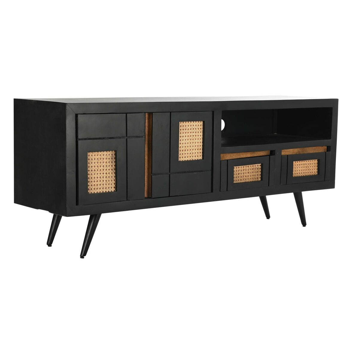 Mueble de TV DKD Home Decor Negro Ratán Madera de mango (145,5 x 40,5 x 60 cm) 1 S3033702_0