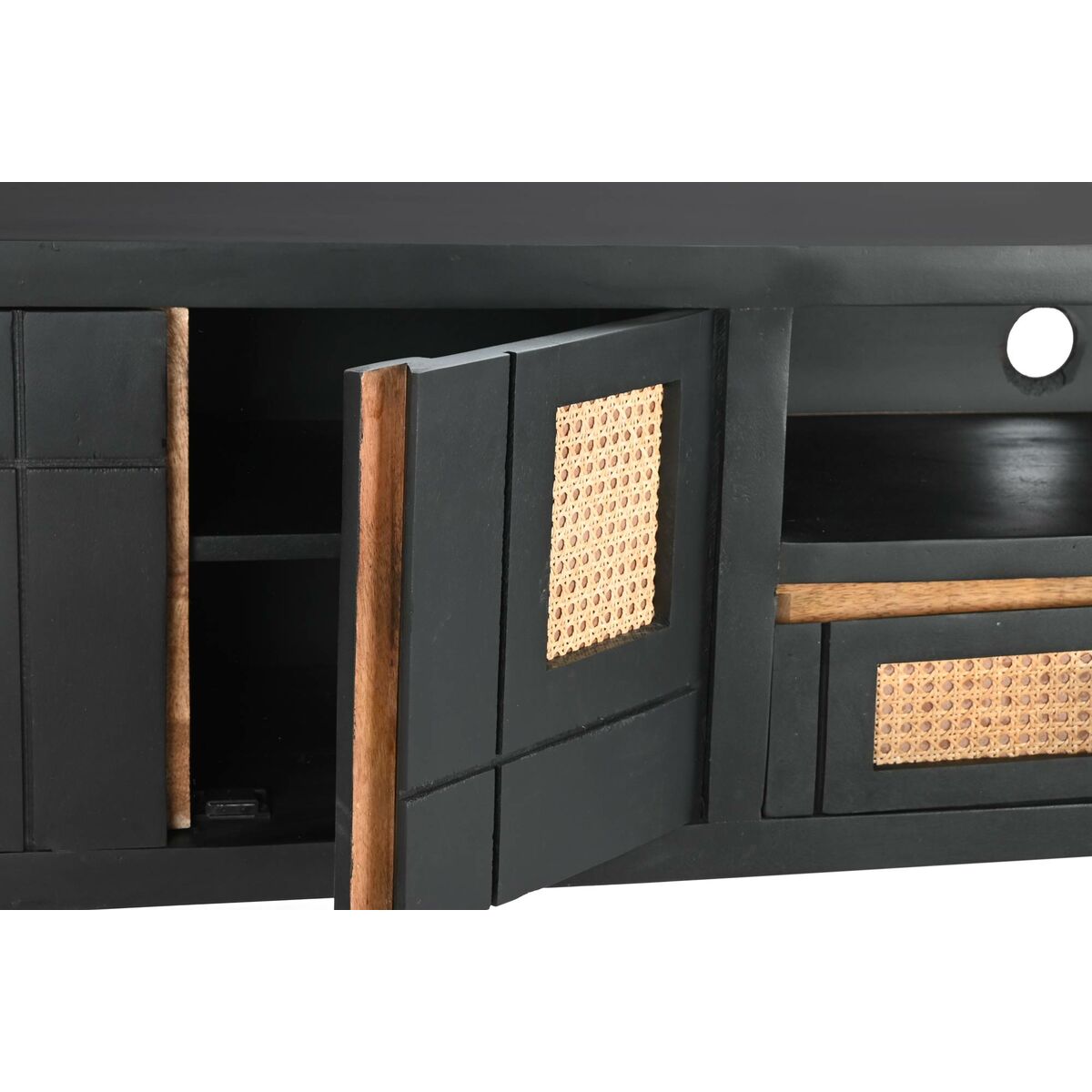 Mueble de TV DKD Home Decor Negro Ratán Madera de mango (145,5 x 40,5 x 60 cm) 6 S3033702_5
