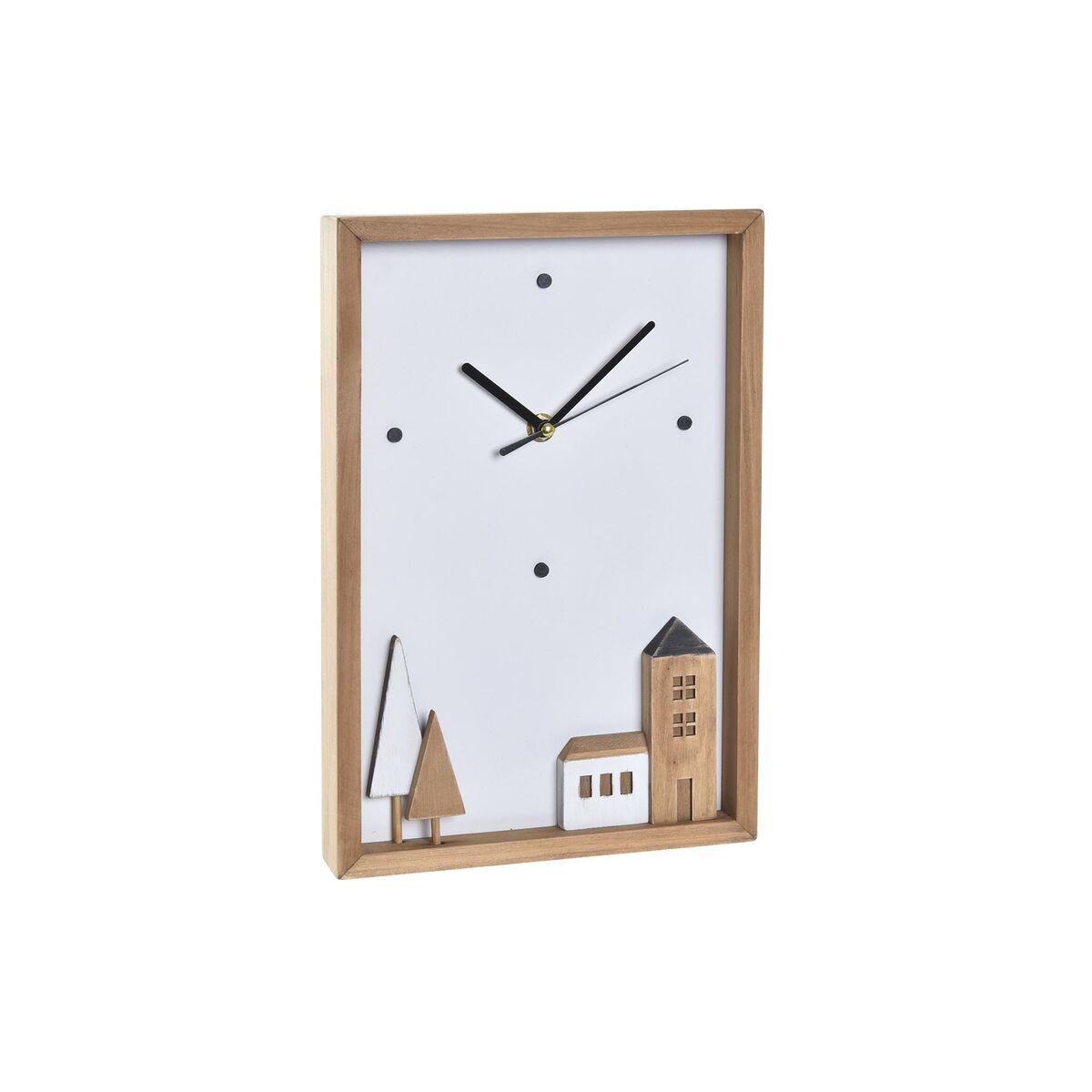 Reloj de Pared DKD Home Decor Blanco Marrón Madera Aluminio Casas Urbano 20 x 4 x 30 cm 1 S3032096_0