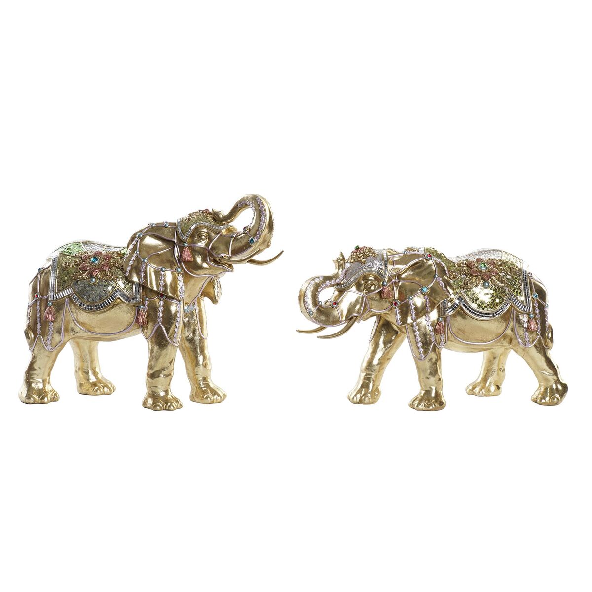 Figura Decorativa DKD Home Decor Elefante Dorado Resina Multicolor (45,5 x 20 x 35 cm) (2 Unidades) 1 S3029907_0