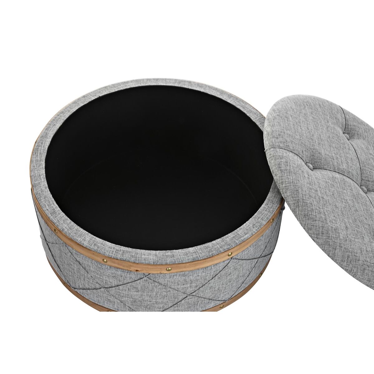 Banqueta DKD Home Decor Natural Madera Poliéster Gris claro (80 x 80 x 43 cm) 3 S3033870_2