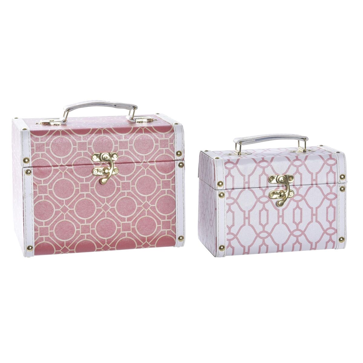 Juego de Cajas Decorativas DKD Home Decor Lienzo Madera Naranja Blanco 24 x 18 x 19 cm (2 Unidades) 1 S3032127_0