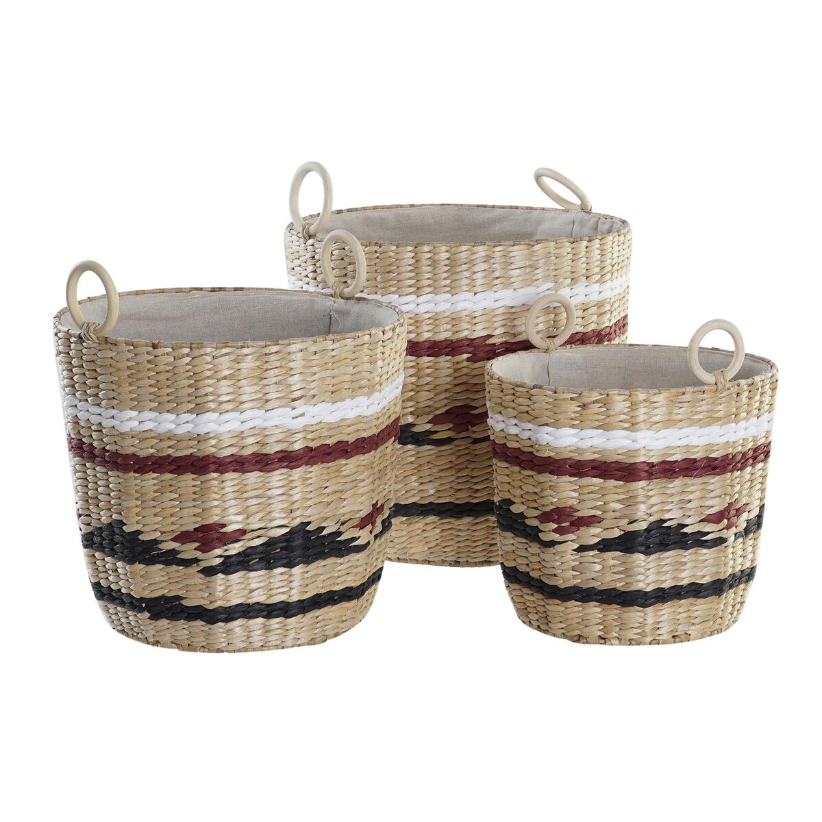 Juego de Cestas DKD Home Decor Blanco Negro Granate Natural Fibra natural (3 Piezas) 2 S3028969_1