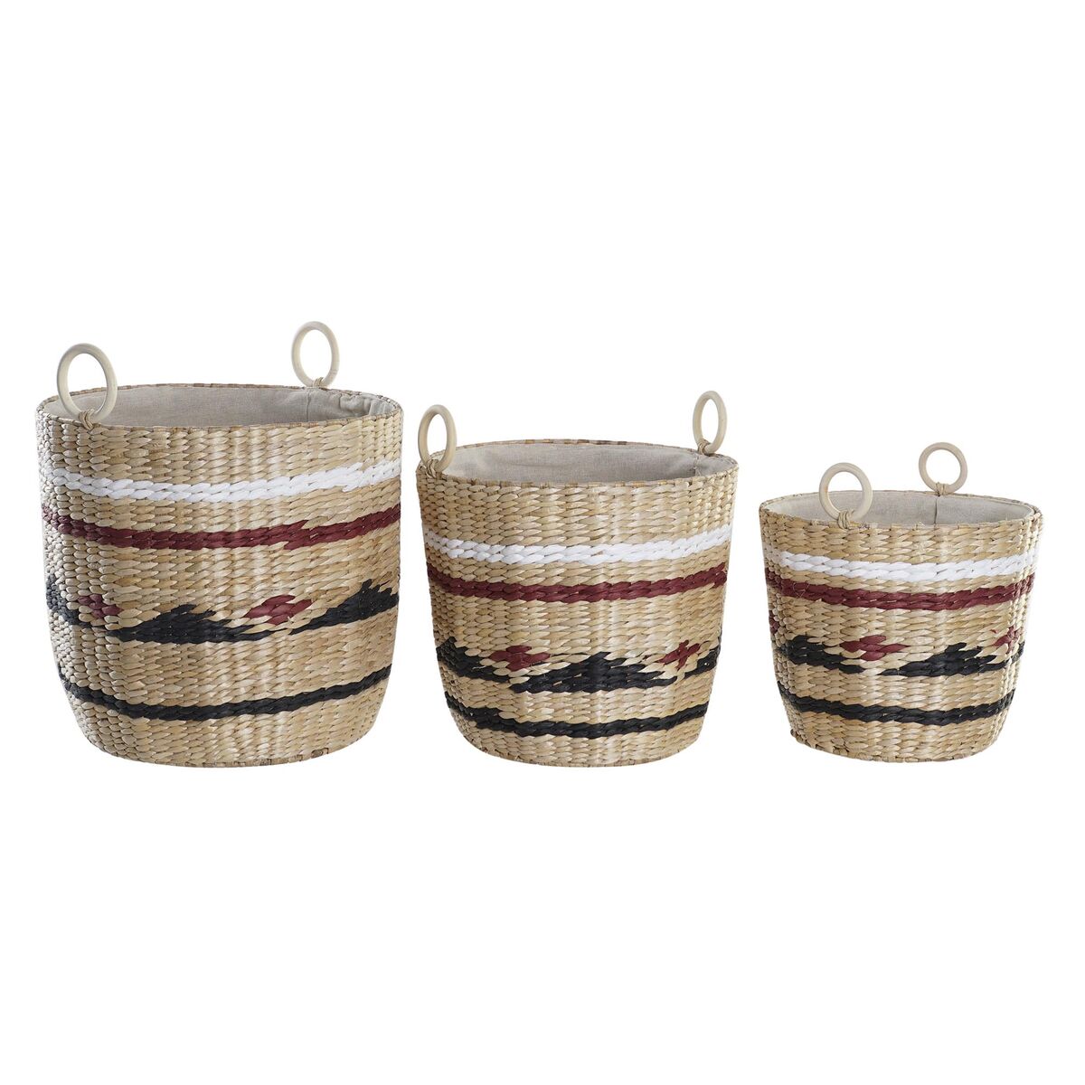 Juego de Cestas DKD Home Decor Blanco Negro Granate Natural Fibra natural (3 Piezas) 1 S3028969_0