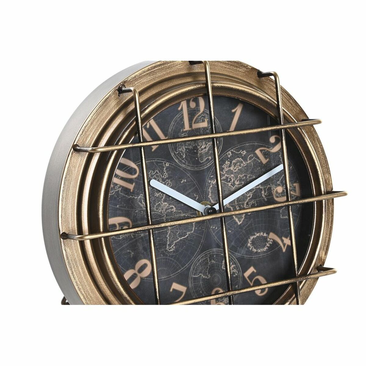 Reloj de Mesa DKD Home Decor Blanco Negro Dorado Plateado Mapamundi (2 Unidades) 2 S3037691_1
