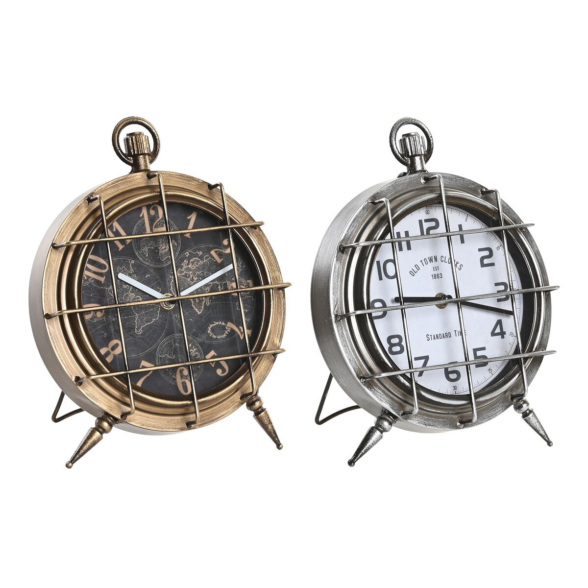 Reloj de Mesa DKD Home Decor Blanco Negro Dorado Plateado Mapamundi (2 Unidades) 1 S3037691_0