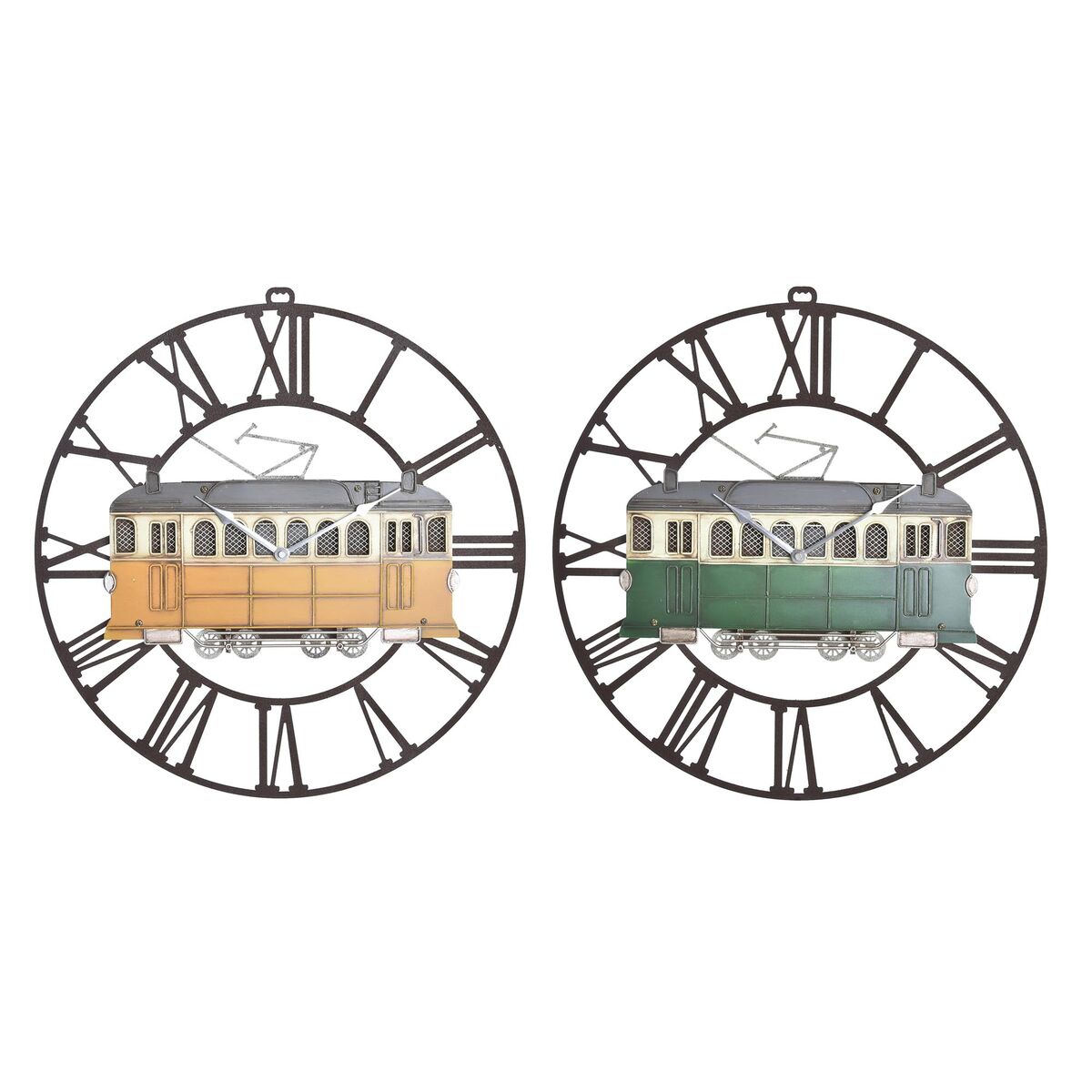 Reloj de Pared DKD Home Decor 49,5 x 3,5 x 48 cm Metal Verde Amarillo Vintage Tren (2 Unidades) 1 S3037744_0