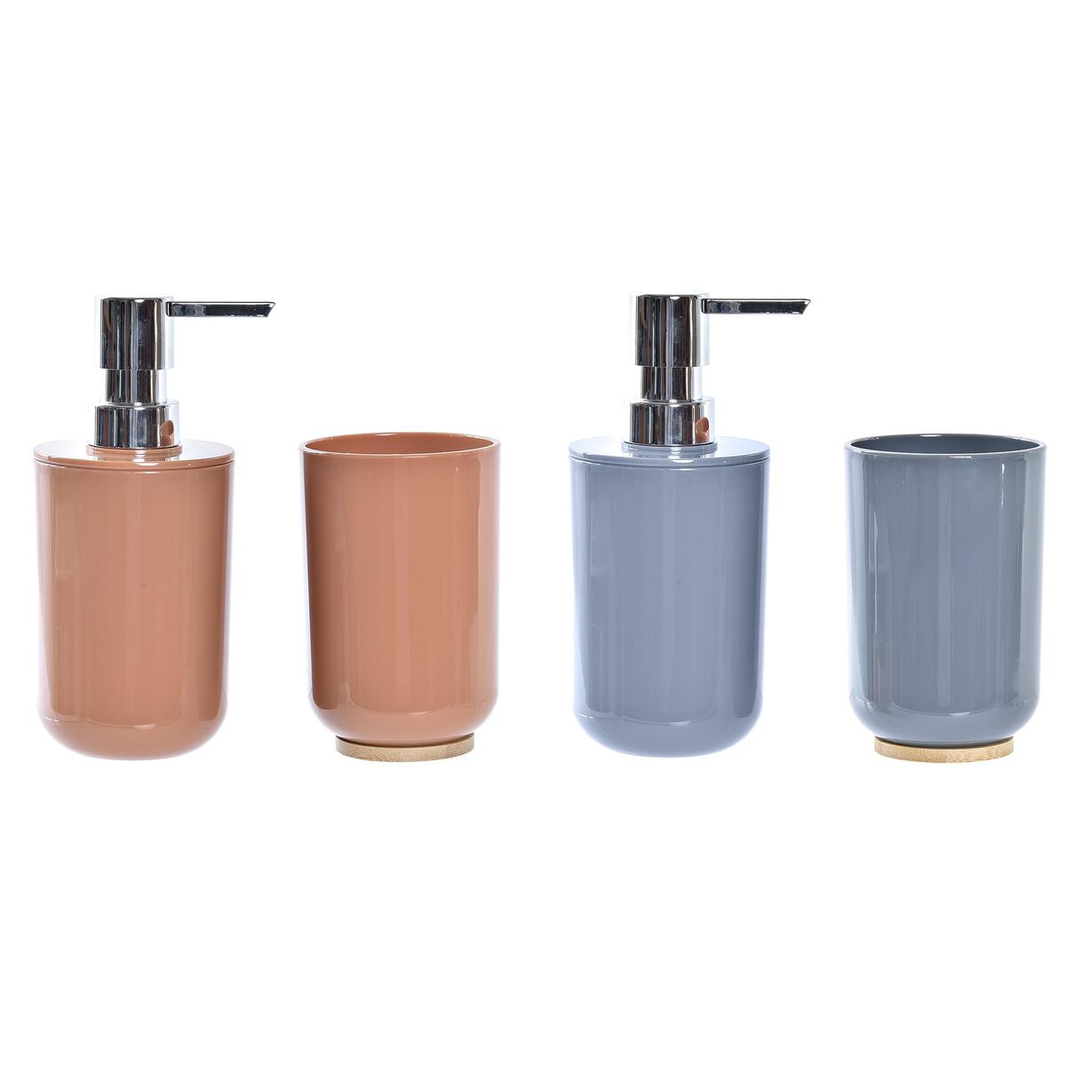 Set de Baño DKD Home Decor Natural Gris Naranja Coral Aluminio Bambú PS Moderno (9 x 7 x 16 cm) (2 Unidades) (7 x 7 x 16 cm) 1 S3036680_0