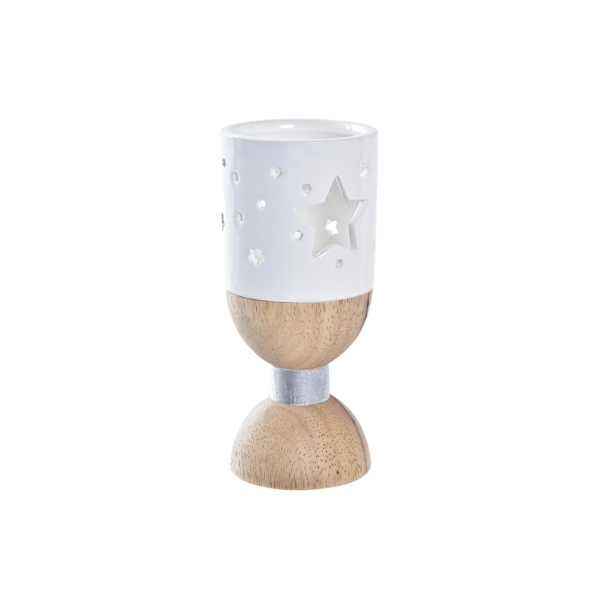 Portavelas Navideño DKD Home Decor Blanco Marrón Natural Estrella 6 x 6 x 14 cm 1 S3036352_0