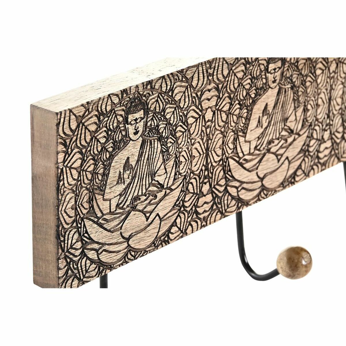 Perchero de Pared DKD Home Decor Metal Madera de mango Natural Buda Oriental 38 x 6 x 18 cm 3 S3032267_2