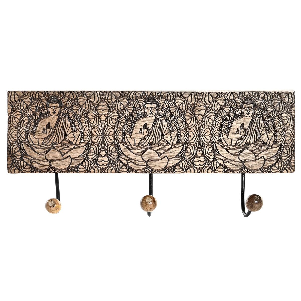 Perchero de Pared DKD Home Decor Metal Madera de mango Natural Buda Oriental 38 x 6 x 18 cm 1 S3032267_0