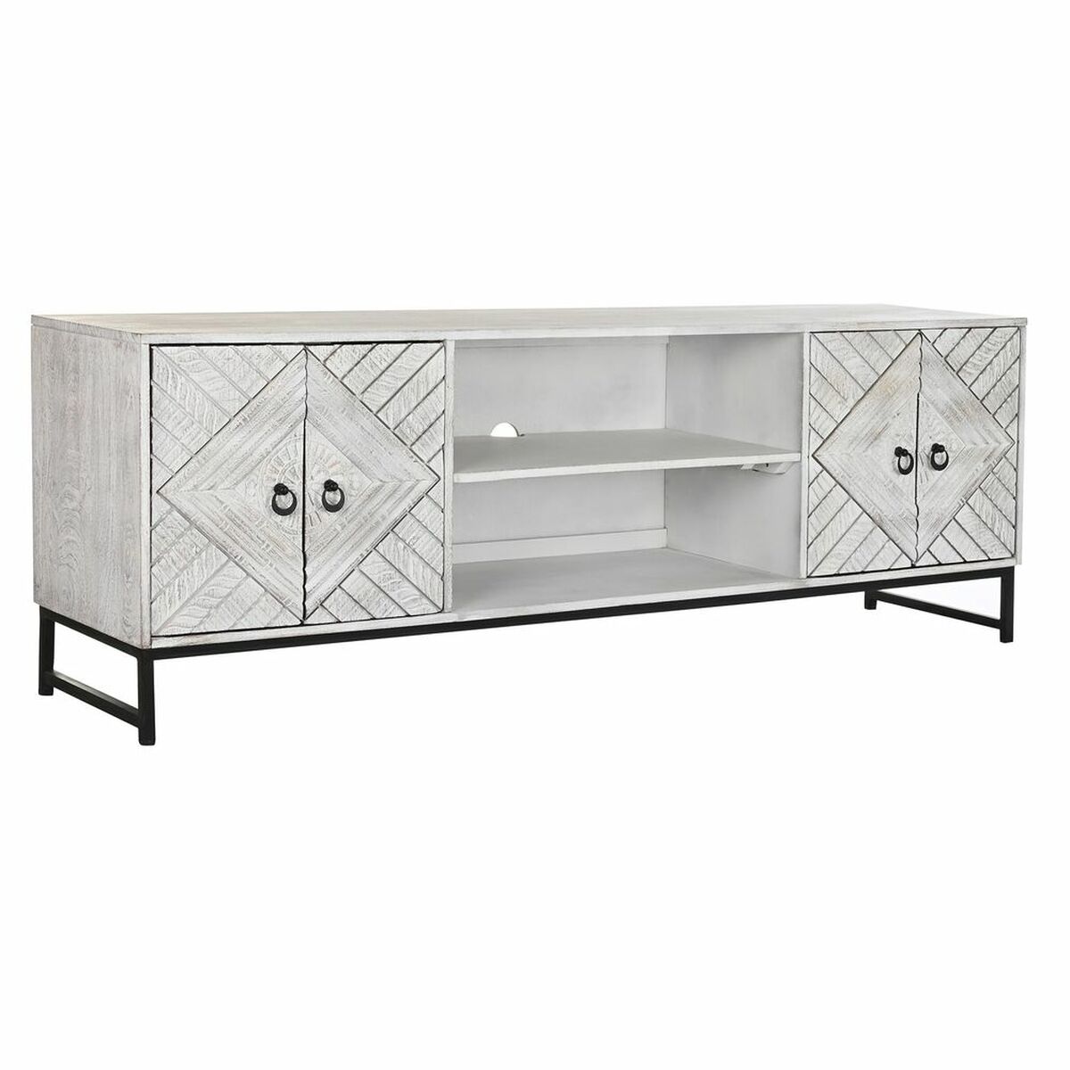 Mueble de TV DKD Home Decor 180 x 40 x 60 cm Negro Metal Blanco Madera de mango 1 S3034378_0