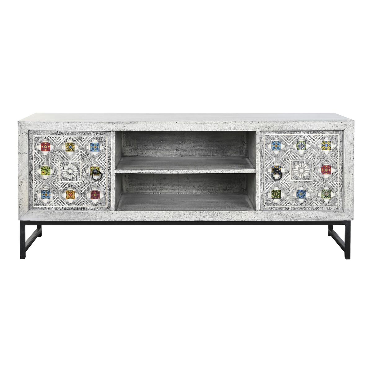Mueble de TV DKD Home Decor Blanco Beige Gris Multicolor Cerámica Madera de mango 130 x 40 x 56 cm 6 S3040417_5