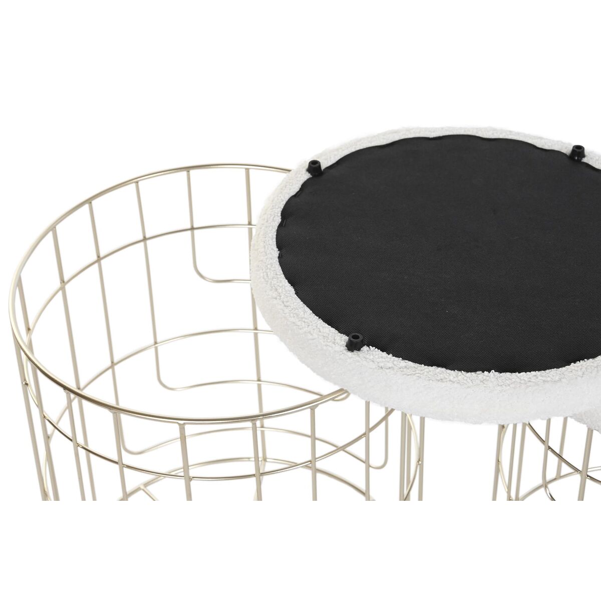 Reposapiés DKD Home Decor Beige Dorado Metal Poliéster Blanco Moderno (38 x 38 x 44 cm) (35 x 35 x 40 cm) 2 S3041878_1