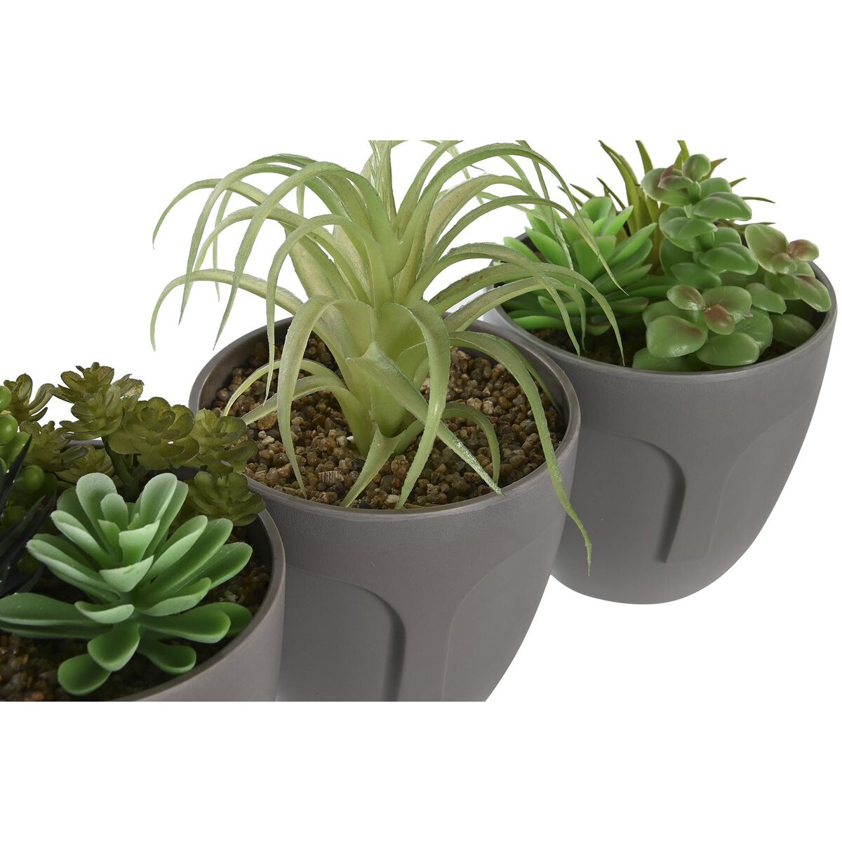 Planta Decorativa DKD Home Decor Gris Beige Polietileno Verde Polipropileno (11 x 11 x 15 cm) (3 Unidades) 2 S3041870_1