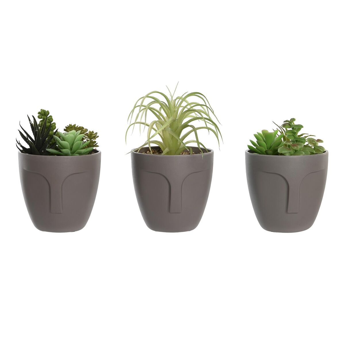 Planta Decorativa DKD Home Decor Gris Beige Polietileno Verde Polipropileno (11 x 11 x 15 cm) (3 Unidades) 1 S3041870_0
