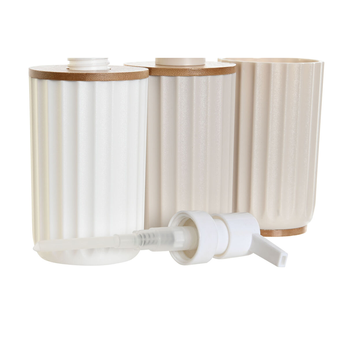 Set de Baño DKD Home Decor Blanco Beige Bambú Poliestireno 16 x 9 x 18 cm 3 Piezas (2 Unidades) 3 S3044529_2