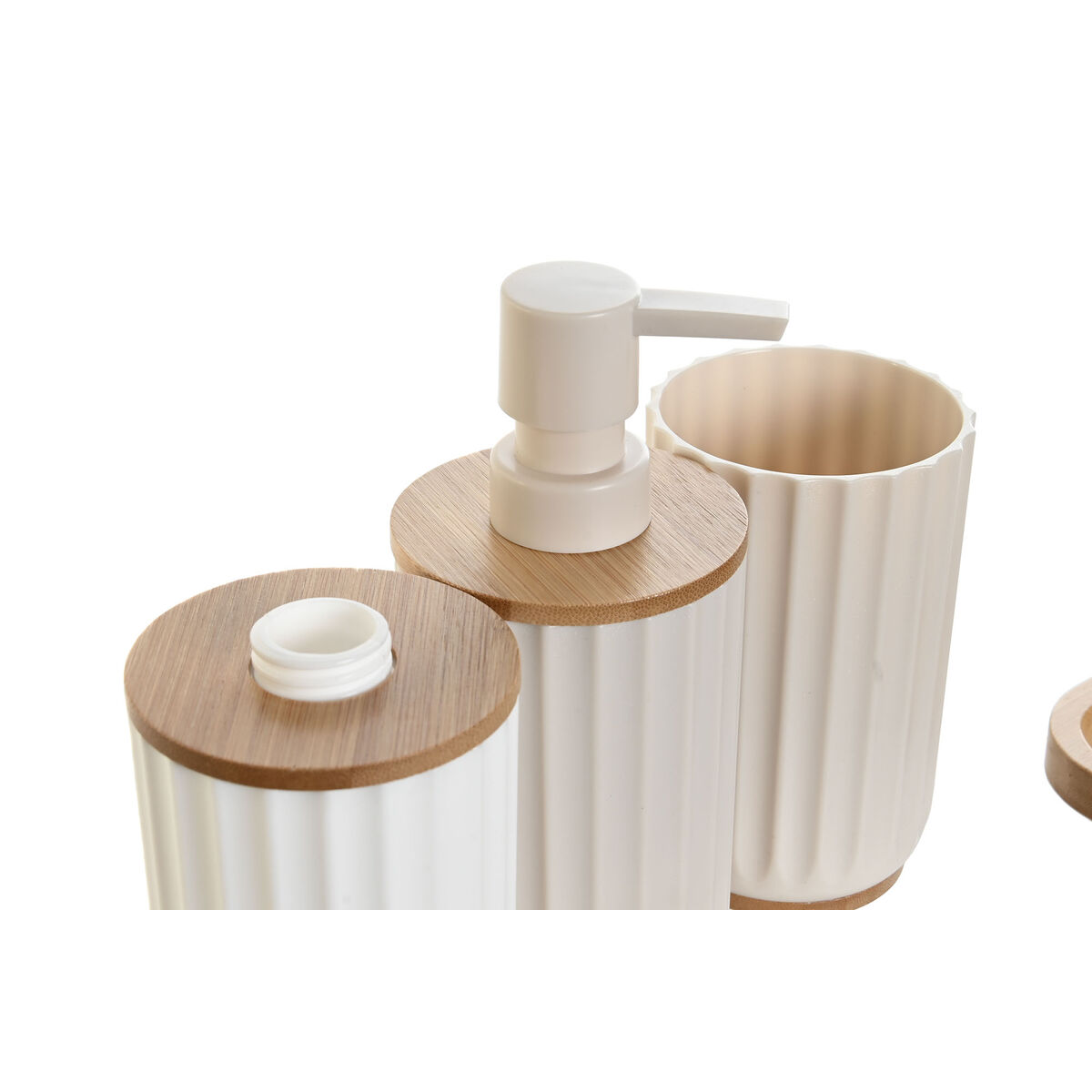 Set de Baño DKD Home Decor Blanco Beige Bambú Poliestireno 16 x 9 x 18 cm 3 Piezas (2 Unidades) 2 S3044529_1