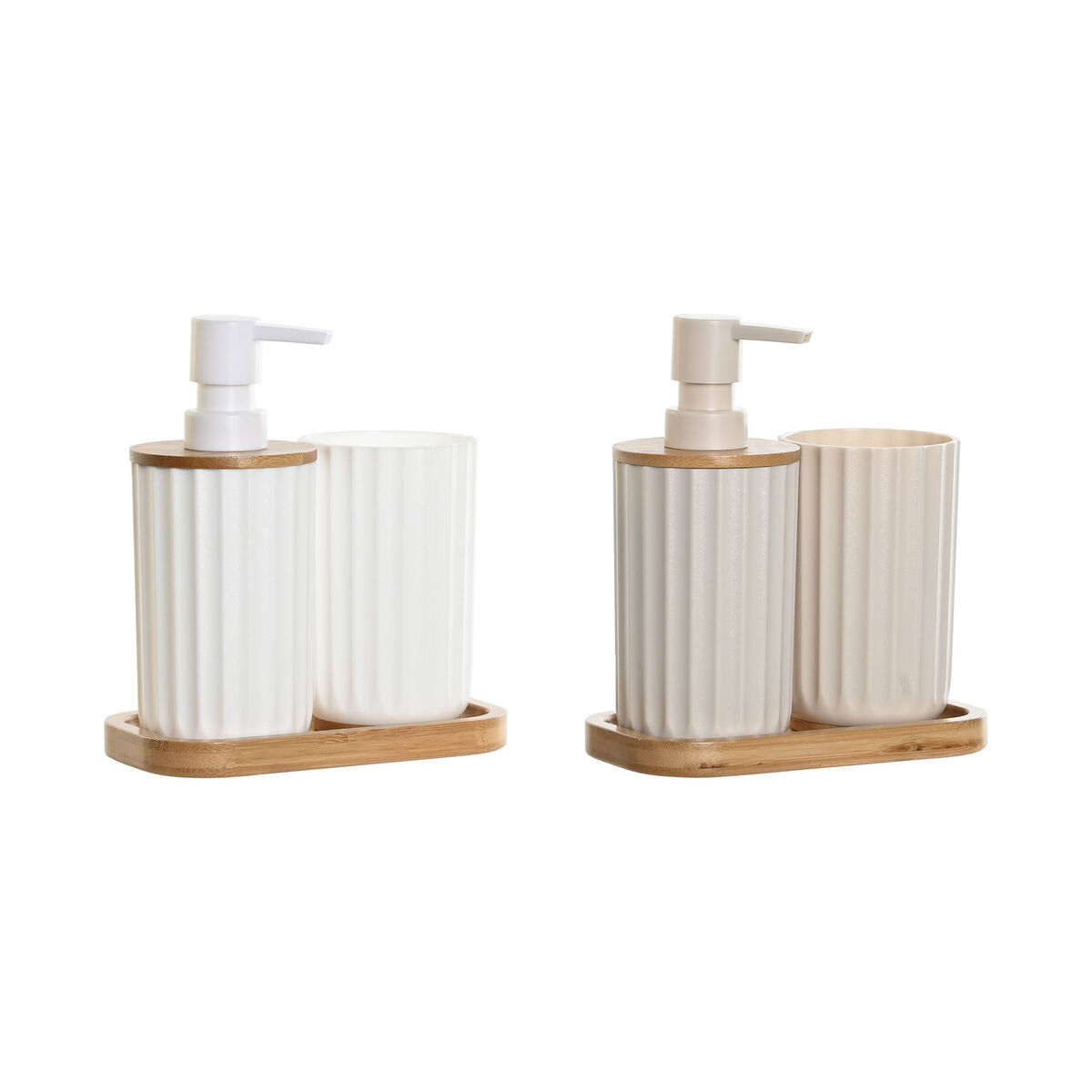 Set de Baño DKD Home Decor Blanco Beige Bambú Poliestireno 16 x 9 x 18 cm 3 Piezas (2 Unidades) 1 S3044529_0