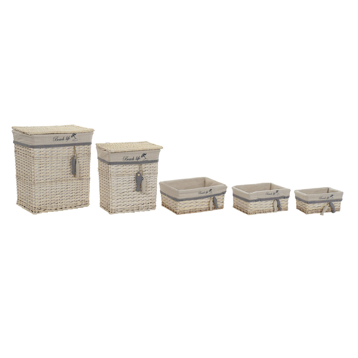Juego de Cestas DKD Home Decor Azul Beige Espirales Mediterráneo 47 x 35 x 56 cm 5 Piezas 2 S3042965_1