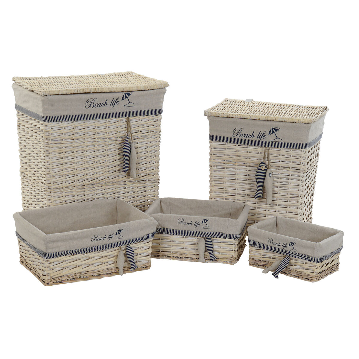Juego de Cestas DKD Home Decor Azul Beige Espirales Mediterráneo 47 x 35 x 56 cm 5 Piezas 1 S3042965_0