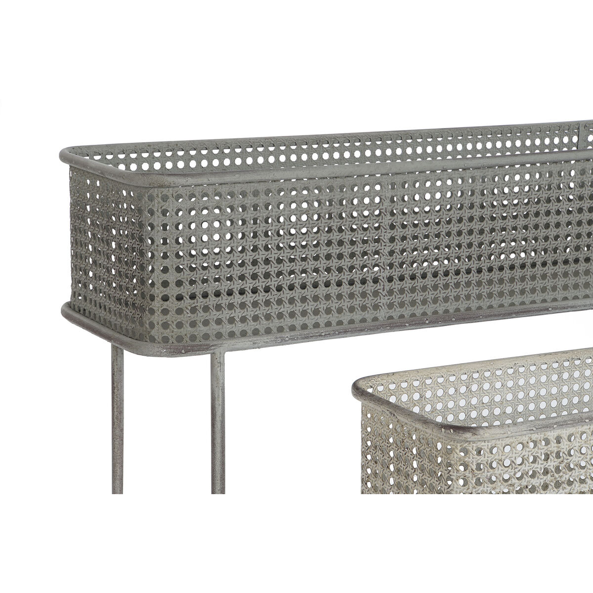 Set de Maceteros DKD Home Decor 100 x 22 x 70 cm Gris Metal Blanco Vintage 2 S3044428_1