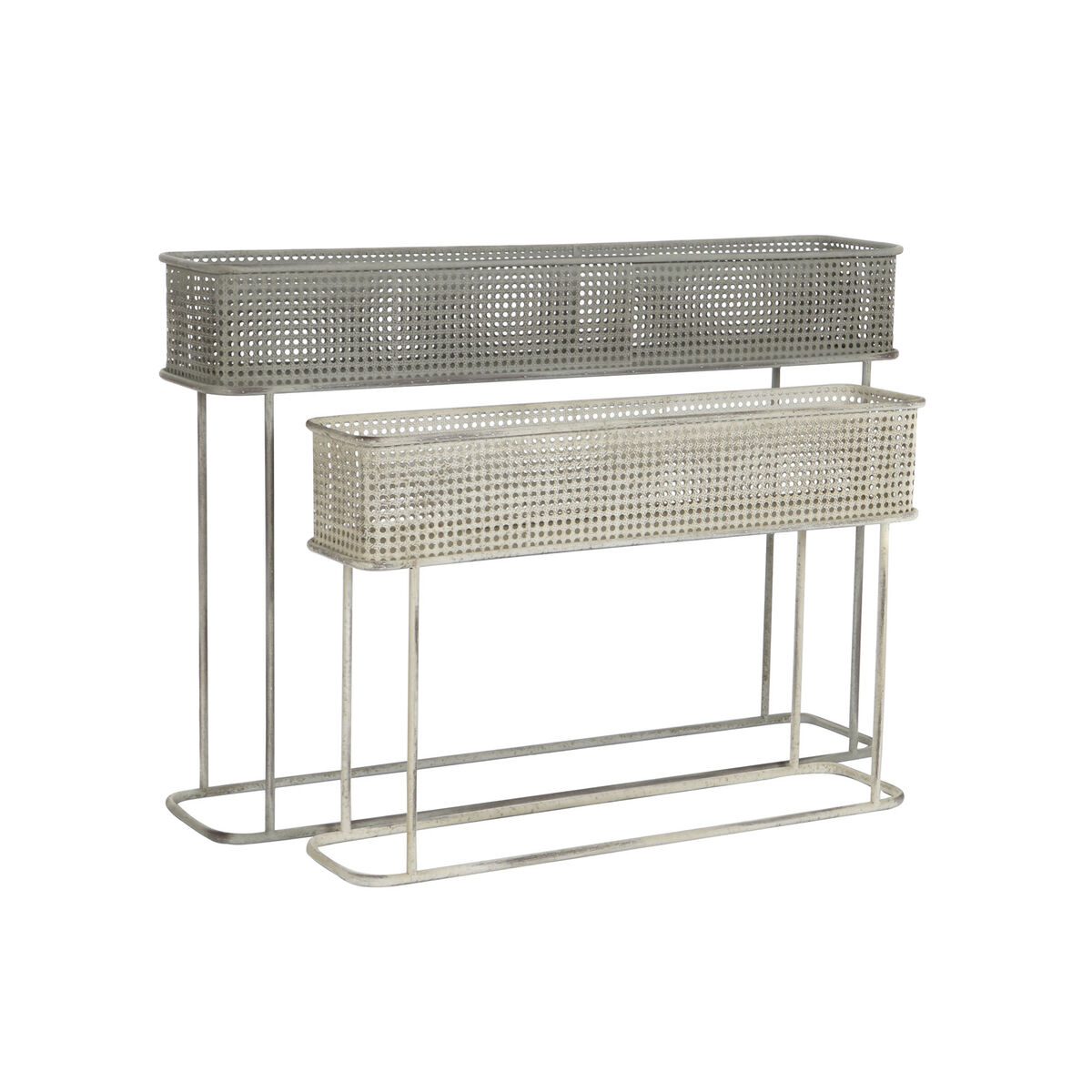 Set de Maceteros DKD Home Decor 100 x 22 x 70 cm Gris Metal Blanco Vintage 3 S3044428_2