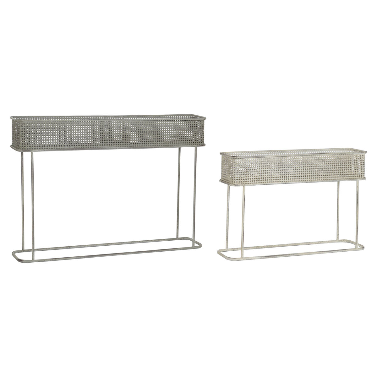 Set de Maceteros DKD Home Decor 100 x 22 x 70 cm Gris Metal Blanco Vintage 1 S3044428_0